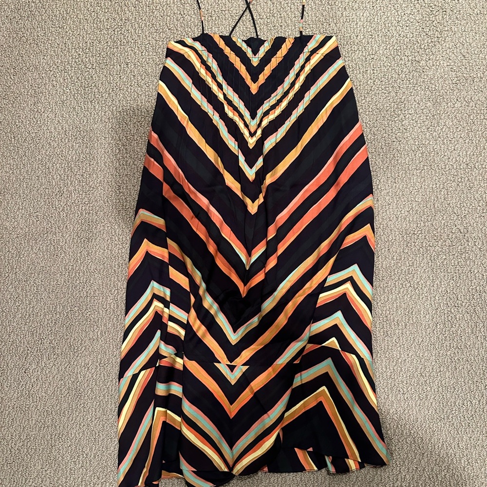 Anthropologie Black and Orange Asymmetrical Midi Dress for Summer